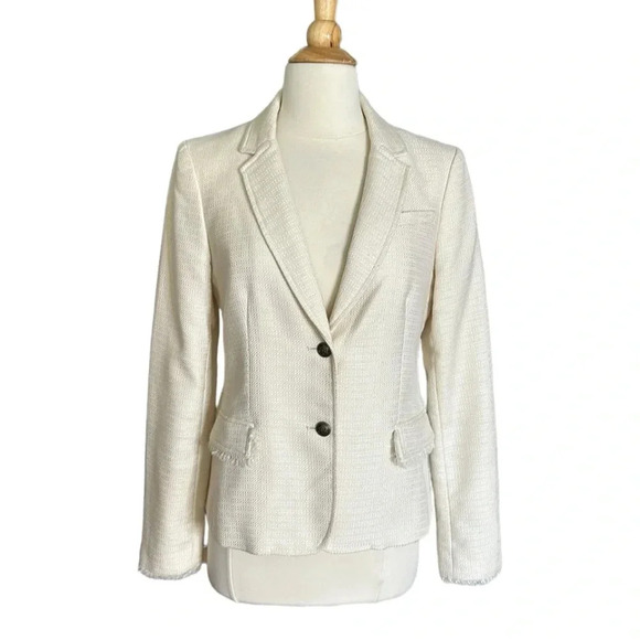 BANANA REPUBLIC Wool Blend Blazer Jacket Two Button Ivory Career Professional, 6 - Picture 1 of 16